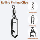 AMYSPORTS 50pcs/Pack High Strength Fishing Rolling Swivels Clips Snaps (Black)