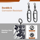 AMYSPORTS 50pcs/Pack High Strength Fishing Rolling Swivels Clips Snaps (Black)