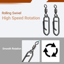 AMYSPORTS 50pcs/Pack High Strength Fishing Rolling Swivels Clips Snaps (Black)