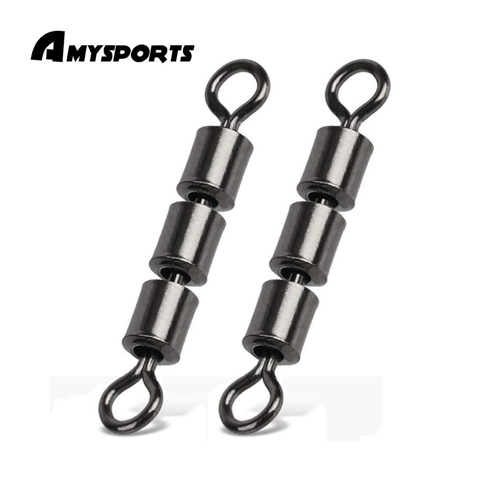 AMYSPORTS 50pcs/Pack Fishing Rolling Swivels 3 Roller (Black) AMYSPORTS 50pcs/Pack Fishing Rolling Swivels 3 Roller (Black)