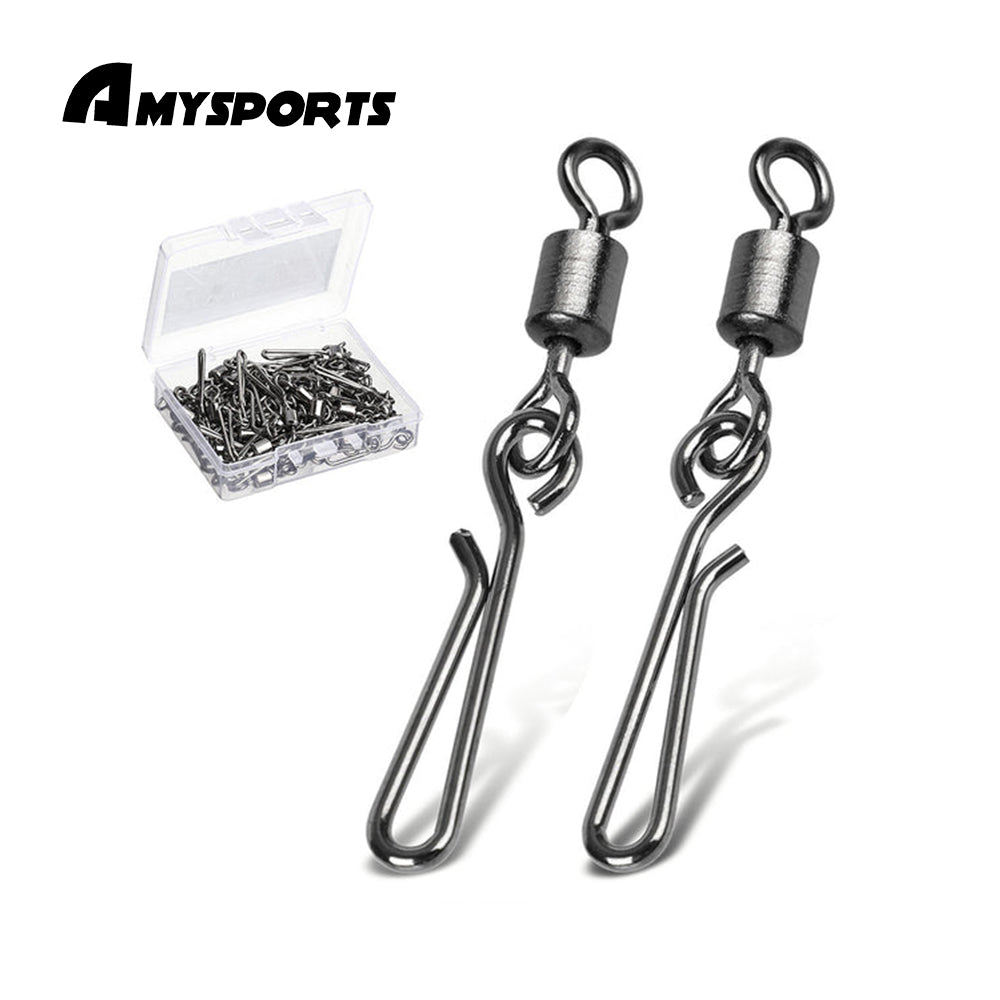 AMYSPORTS 100pcs/Pack Fishing Rolling Swivels with Hanging Snap(black) AMYSPORTS 100pcs/Pack Fishing Rolling Swivels with Hanging Snap(black)
