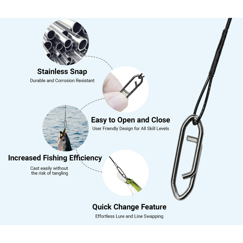 AMYSPORTS 30-50pcs/Pack Heavy Duty Stainless Wire Fishing Leaders Barrel Swivel Black Nickel