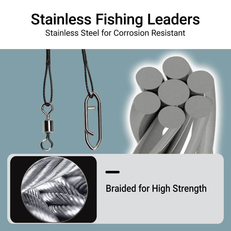 AMYSPORTS 30-50pcs/Pack High Strength Stainless Steel Fishing Leaders Rolling Swivel Black Nickel