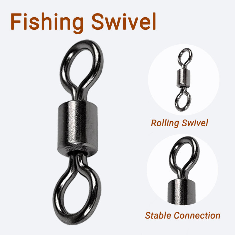 AMYSPORTS 25-100pcs/Pack High Strength Fishing Rolling Swivels (Black) AMYSPORTS 25-100pcs/Pack High Strength Fishing Rolling Swivels (Black)