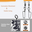 AMYSPORTS 25-50pcs/Pack Stainless Steel Fishing Rolling Swivels Coastlock Snaps (Black)
