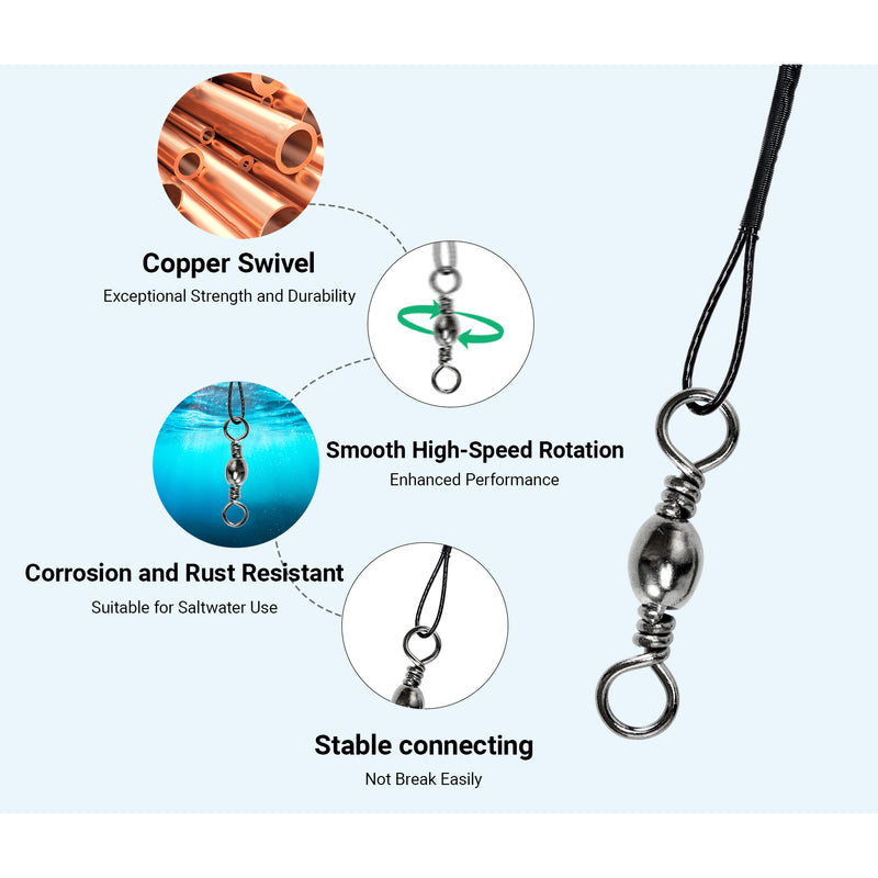 AMYSPORTS 30-50pcs/Pack Heavy Duty Stainless Wire Fishing Leaders Barrel Swivel Black Nickel