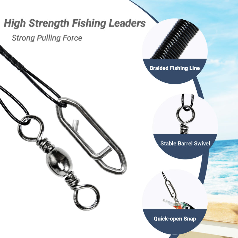 AMYSPORTS 30-50pcs/Pack Heavy Duty Stainless Wire Fishing Leaders Barrel Swivel Black Nickel