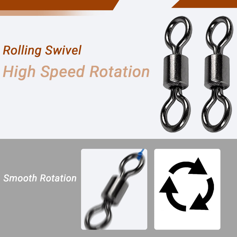 american fishing rolling pole swivel plastic AMYSPORTS 25-100pcs/Pack High Strength Fishing Rolling Swivels (Black)