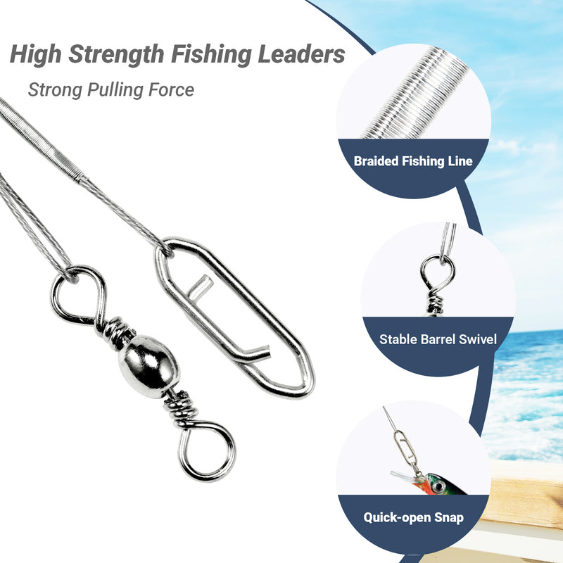 AMYSPORTS 30-50pcs/Pack Heavy Duty Stainless Wire Fishing Leaders Barrel Swivel White Nickel