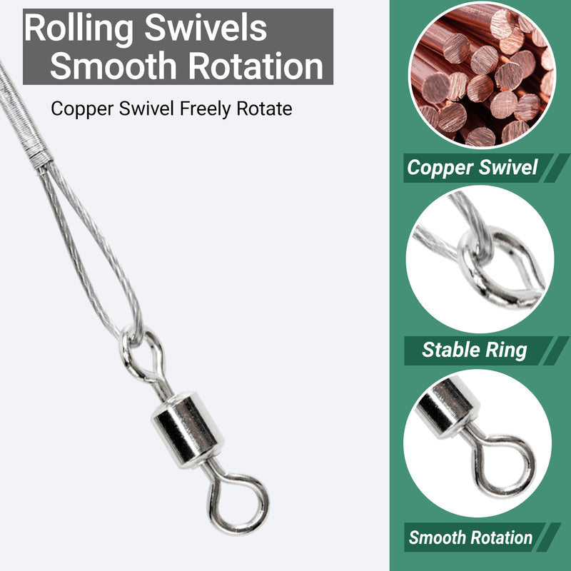 AMYSPORTS 30-50pcs/Pack High Strength Stainless Steel Fishing Leaders Rolling Swivel White Nickel