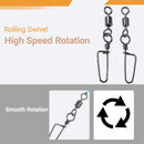 AMYSPORTS 25-50pcs/Pack Stainless Steel Fishing Rolling Swivels Coastlock Snaps (Black)