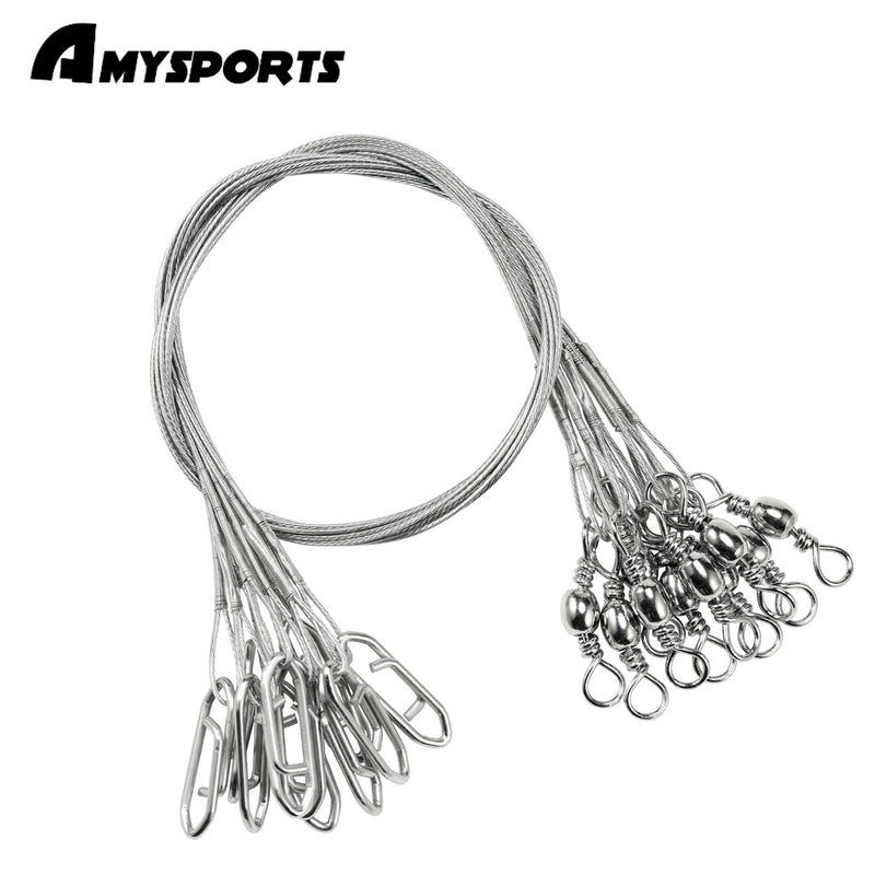 AMYSPORTS 30-50pcs/Pack Heavy Duty Stainless Wire Fishing Leaders Barrel Swivel White Nickel