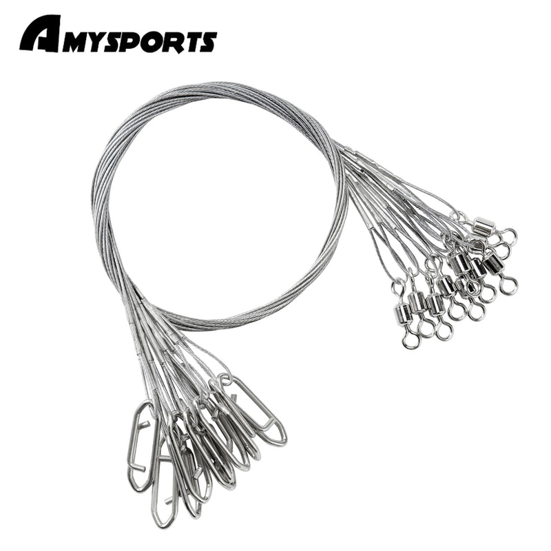 AMYSPORTS 30-50pcs/Pack High Strength Stainless Steel Fishing Leaders Rolling Swivel White Nickel
