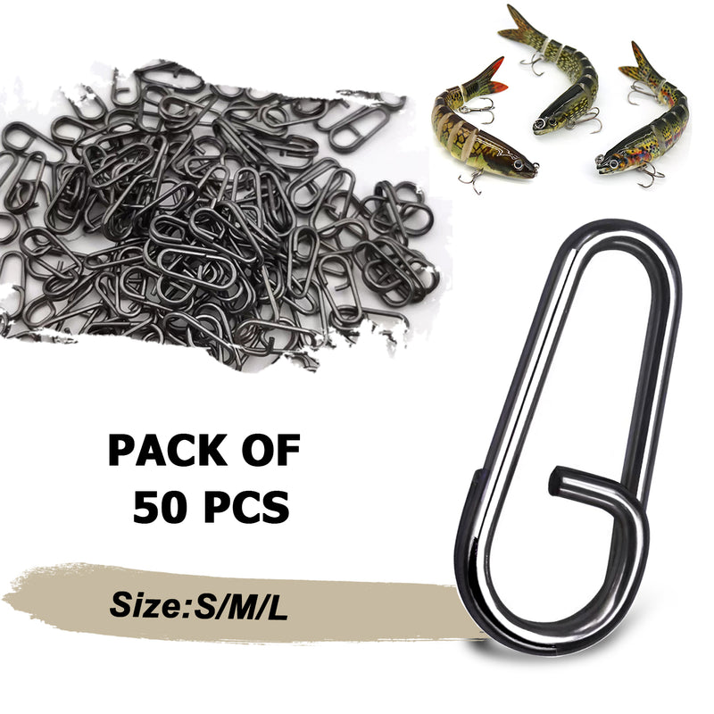 AMYSPORTS 50pcs/Pack Stainless Steel Fishing Snap Freshwater (Black)