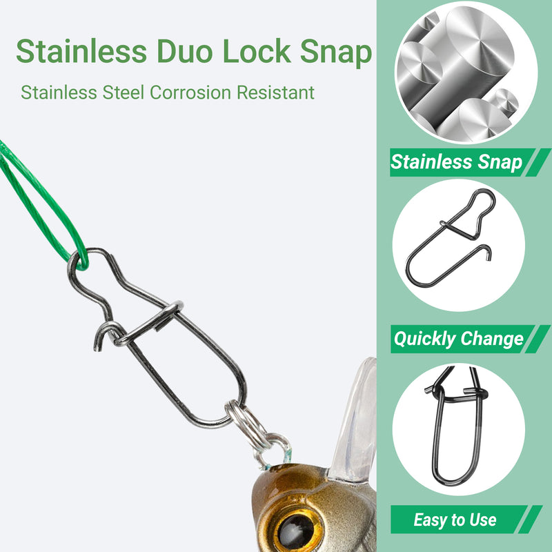 AMYSPORTS 60pcs/Pack Stainless Fishing Leaders Tackle Rolling Swivel Duo Lock Snap Black Nickel