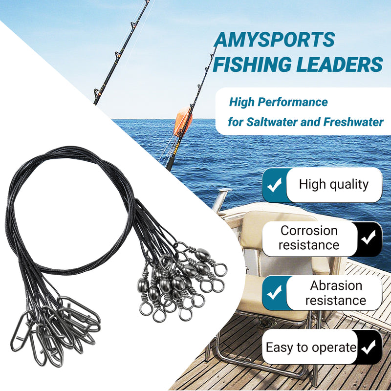 AMYSPORTS 30-50pcs/Pack Heavy Duty Stainless Wire Fishing Leaders Barrel Swivel Black Nickel