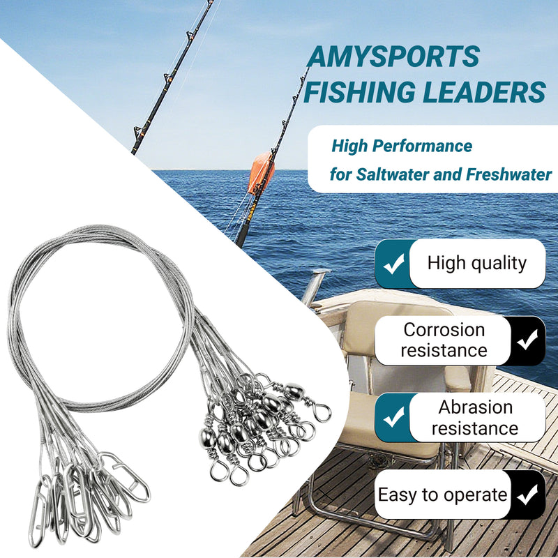 AMYSPORTS 30-50pcs/Pack Heavy Duty Stainless Wire Fishing Leaders Barrel Swivel White Nickel
