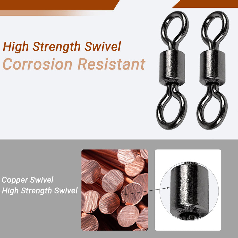 american fishing rolling pole swivel plastic AMYSPORTS 25-100pcs/Pack High Strength Fishing Rolling Swivels (Black)