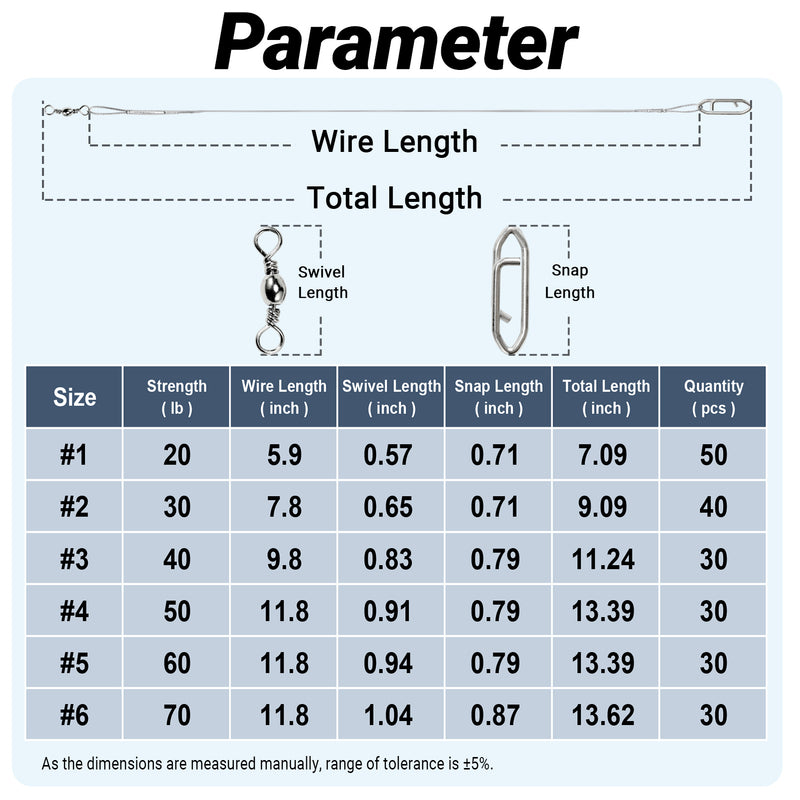 AMYSPORTS 30-50pcs/Pack Heavy Duty Stainless Wire Fishing Leaders Barrel Swivel White Nickel