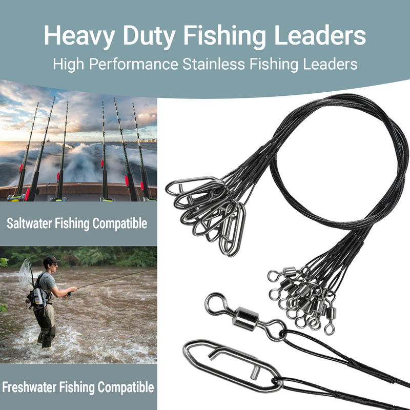 AMYSPORTS 30-50pcs/Pack High Strength Stainless Steel Fishing Leaders Rolling Swivel Black Nickel