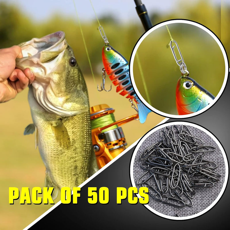 AMYSPORTS 50pcs/pack High Strength Fishing Snap Saltwater Stainless Connector Swivels (Black)