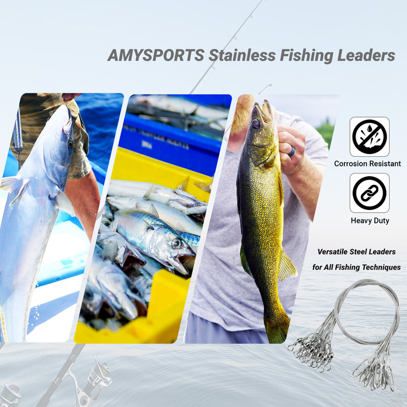 AMYSPORTS 30-50pcs/Pack Heavy Duty Stainless Wire Fishing Leaders Barrel Swivel White Nickel