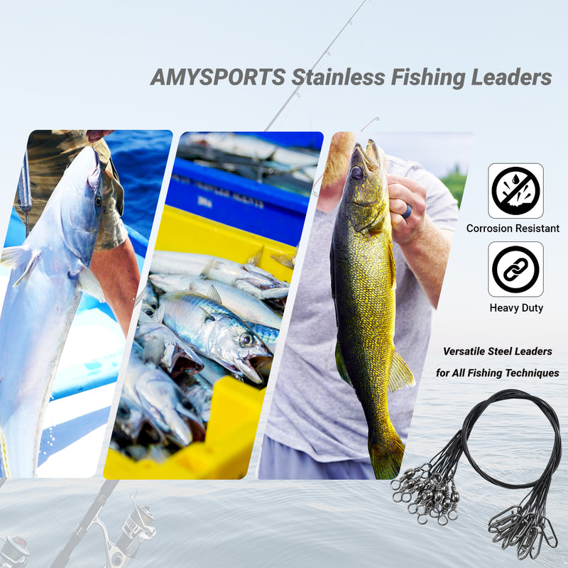 AMYSPORTS 30-50pcs/Pack Heavy Duty Stainless Wire Fishing Leaders Barrel Swivel Black Nickel