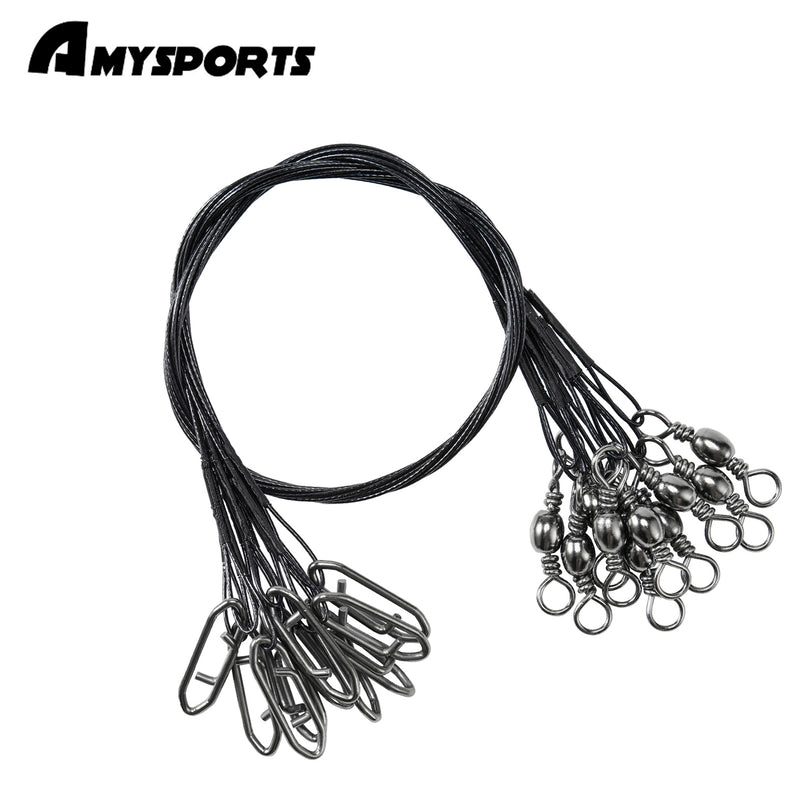 AMYSPORTS 30-50pcs/Pack Heavy Duty Stainless Wire Fishing Leaders Barrel Swivel Black Nickel