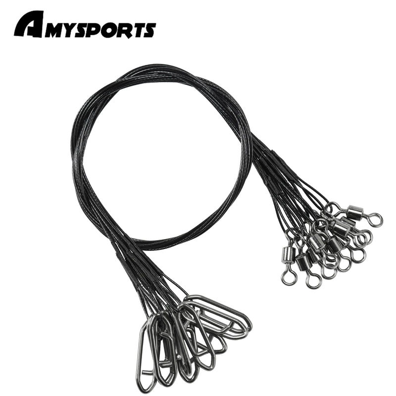 AMYSPORTS 30-50pcs/Pack High Strength Stainless Steel Fishing Leaders Rolling Swivel Black Nickel