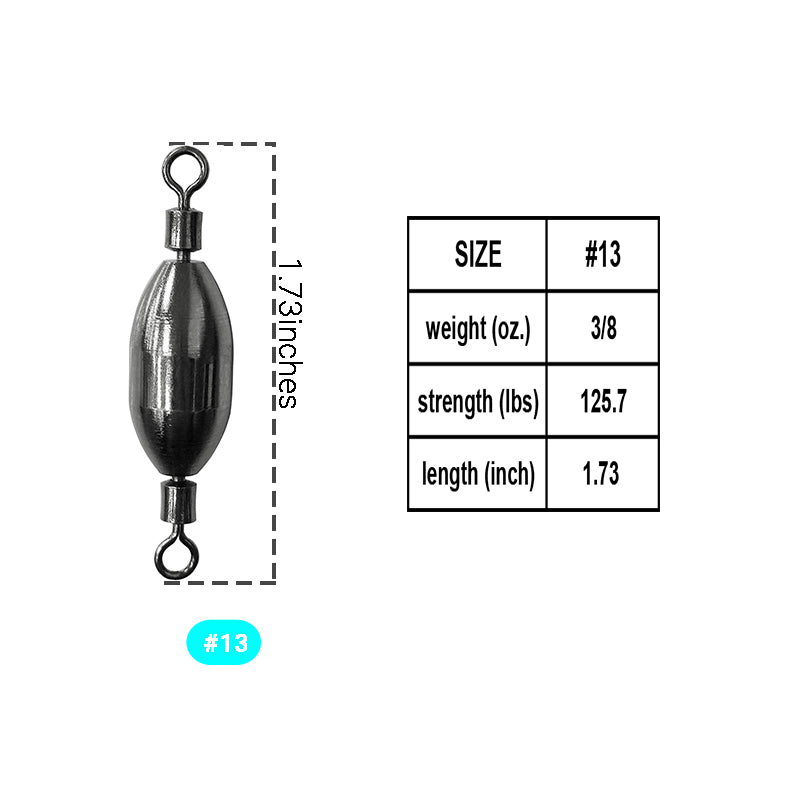 AMYSPORTS 10-20pcs/pack Saltwater Fishing Sinker with Swivel Rolling