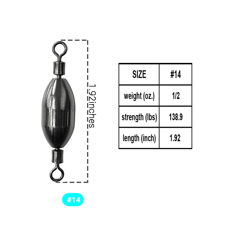 AMYSPORTS 10-20pcs/pack Saltwater Fishing Sinker with Swivel Rolling