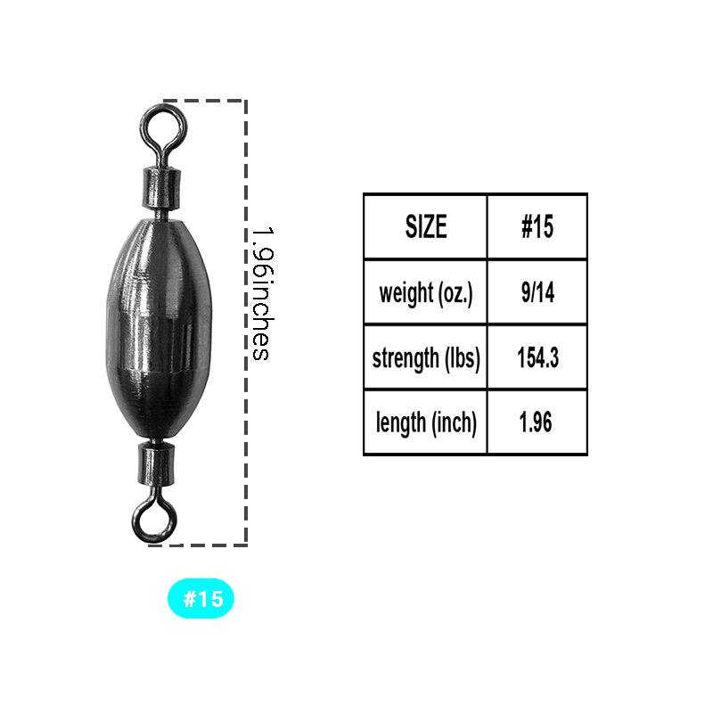 AMYSPORTS 10-20pcs/pack Saltwater Fishing Sinker with Swivel Rolling