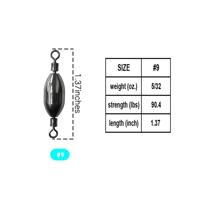 AMYSPORTS 10-20pcs/pack Saltwater Fishing Sinker with Swivel Rolling