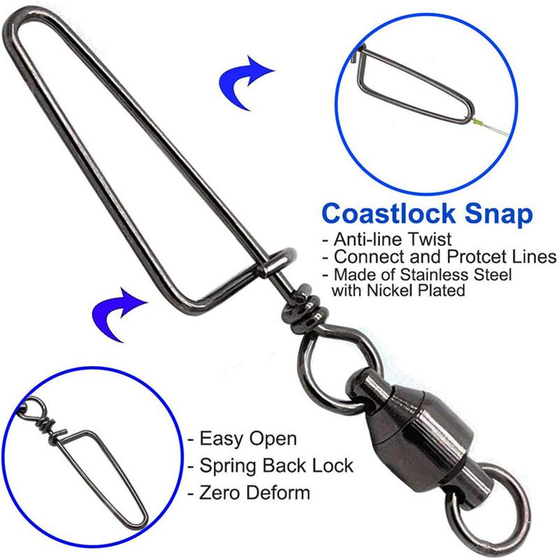 AMYSPORTS 50pcs/Pack Fishing Ball Bearing Swivels with Coastlock Snap (white)