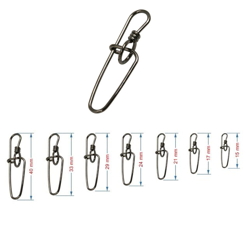 AMYSPORTS 50-100pcs/Pack Fishing Swivel Snaps Insurance Lock (Black)