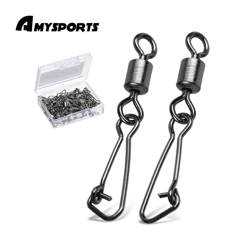 AMYSPORTS 100pcs/Pack Fishing Rolling Swivels with Strength Snap