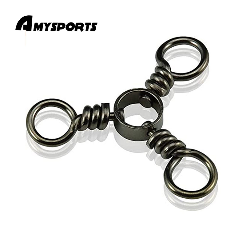 AMYSPORTS 50pcs/pack Fishing Barrel Swivels 3 Way(black)