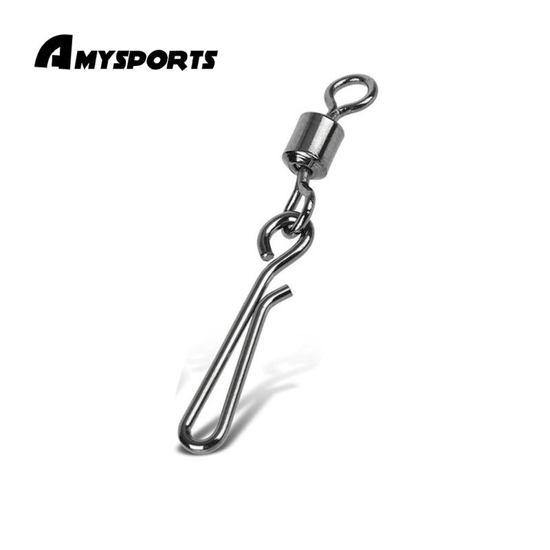 AMYSPORTS 100pcs/Pack Fishing Rolling Swivels with String Hook Snap (Black)