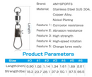 AMYSPORTS 25-50pcs/Pack Fishing Ball Bearing Swivels with Interlock Snap (White)