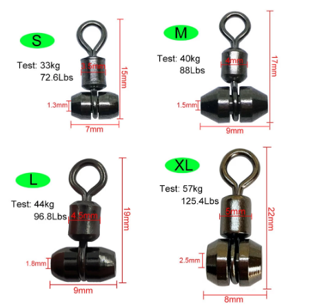 AMYSPORTS 100pcs/Pack Fishing Rolling Swivels with Fishing Connector （Black)