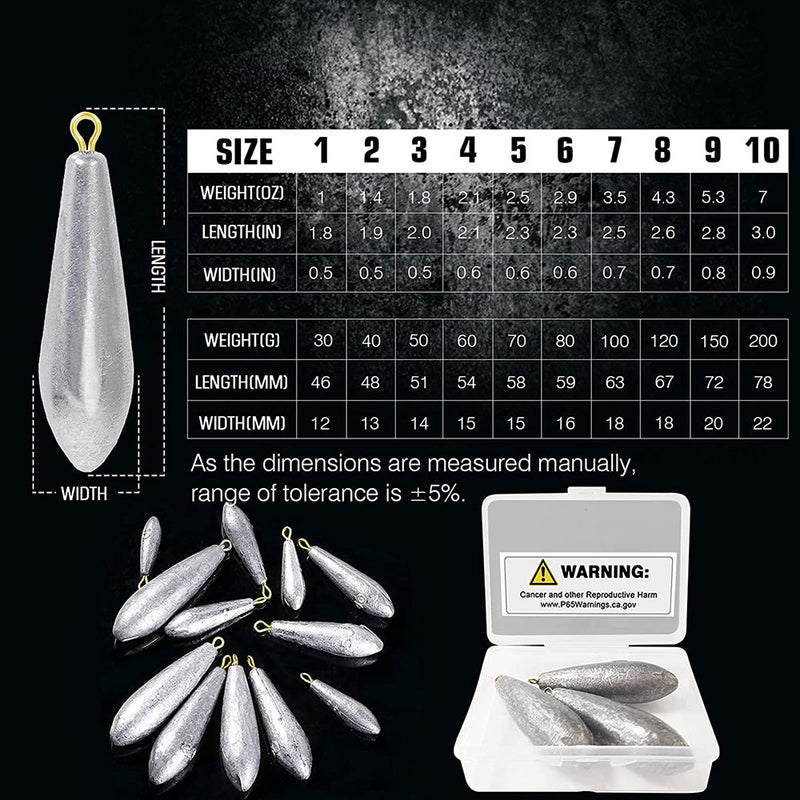 AMYSPORTS 3-10pcs/pack Streamlined Fishing Sinkers