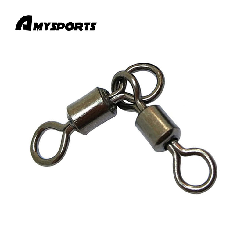 AMYSPORTS 100pcs/Pack Fishing Rolling Swivels 3 Way T Turn (Black)