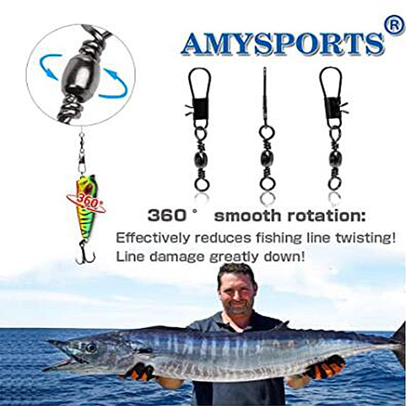AMYSPORTS 25pcs/50pcs Fishing Barrel Swivel With Interlock Snap (Black)