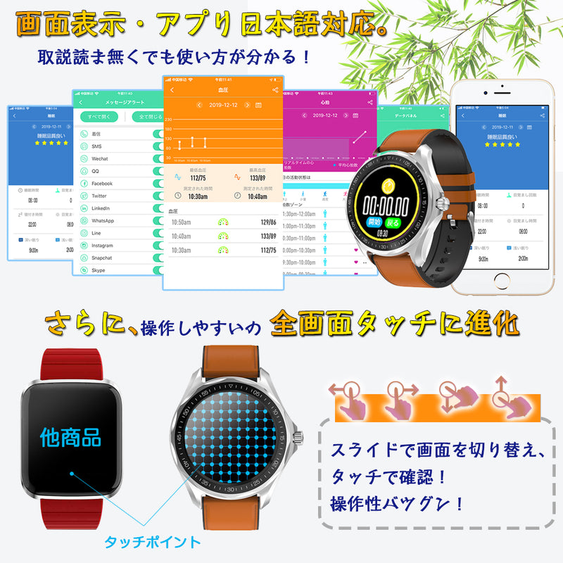 Latest waterproof smart watch activity meter incoming call notification men's heart rate monitor smart bracelet multifunctional Japanese full touch screen smart watch men blood pressure sleep measurement ios android compatible