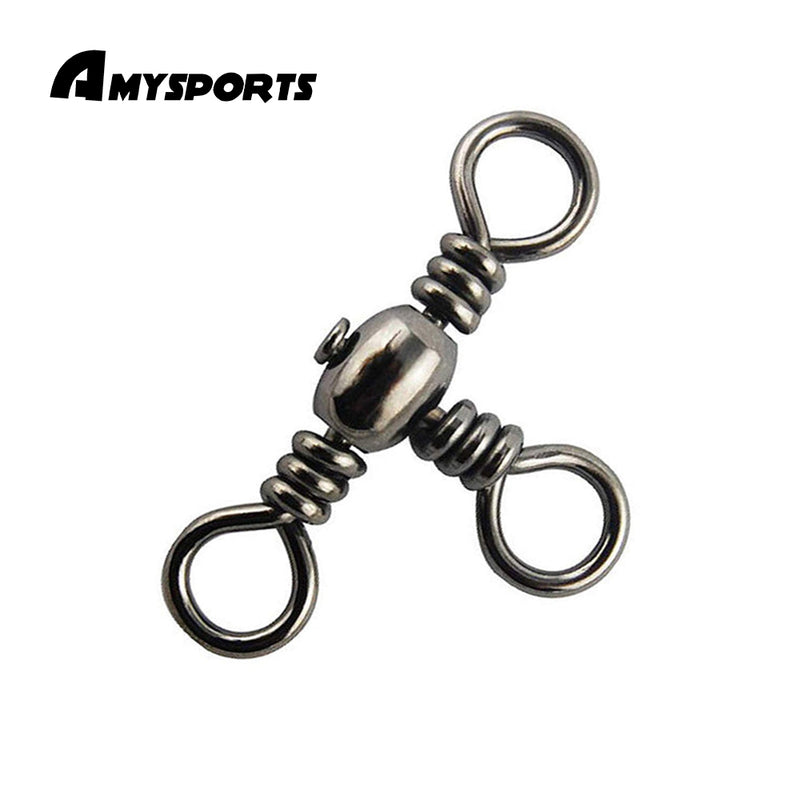 AMYSPORTS 25pcs/Pack Fishing Barrel Swivels 3 Way T Turn (Black)