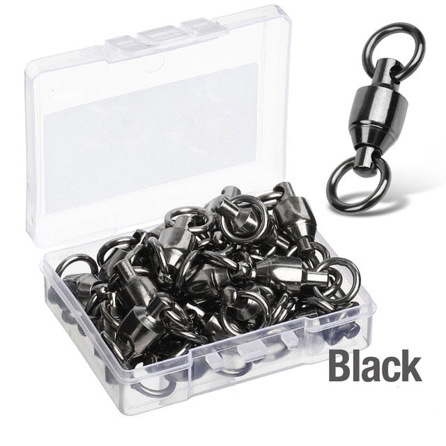 AMYSPORTS 50pcs/Pack Fishing Ball Bearing Swivels with Solid Welded Rings (Black)