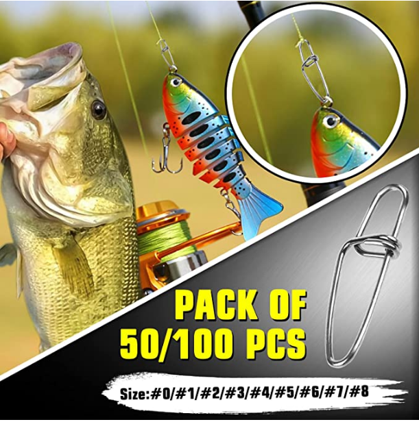 AMYSPORTS 100pcs/Pack Fishing Rolling Swivels with Double buckle Snap