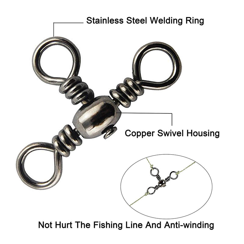 AMYSPORTS 25pcs/Pack Fishing Barrel Swivels 3 Way T Turn (Black)