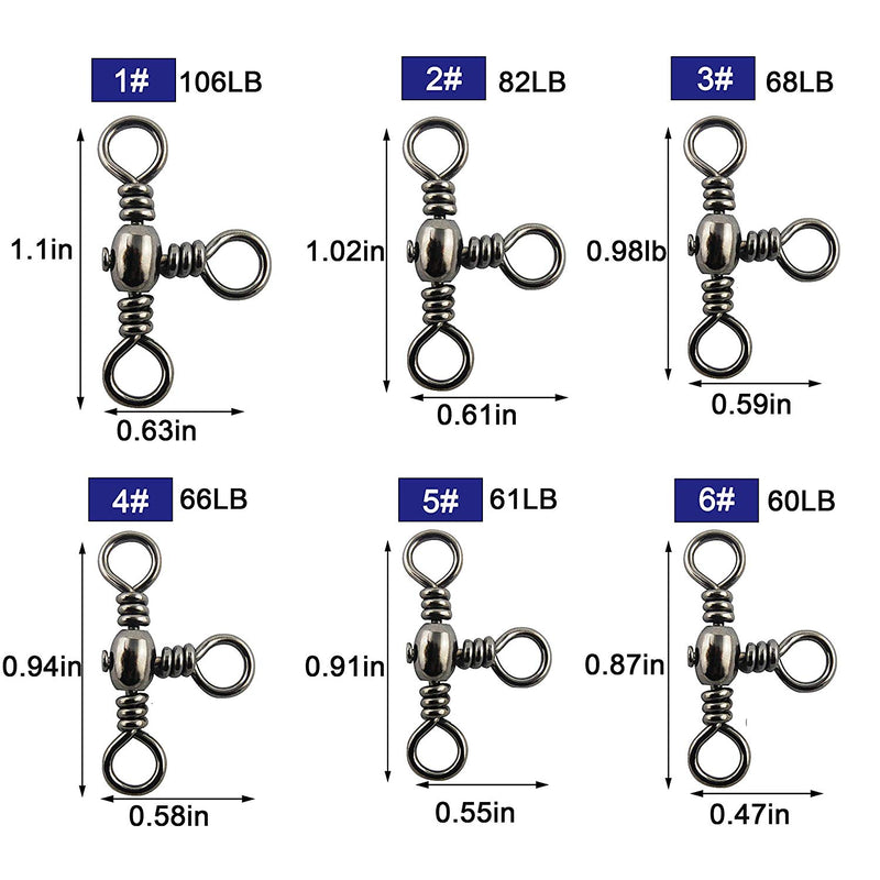 AMYSPORTS 25pcs/Pack Fishing Barrel Swivels 3 Way T Turn (Black)