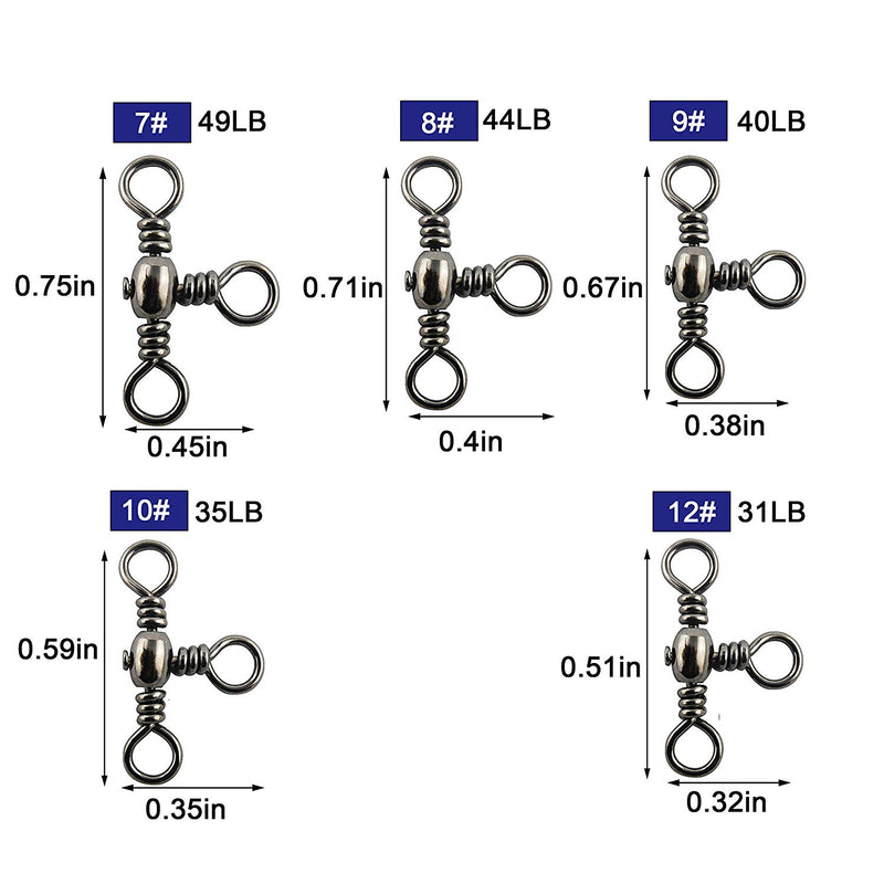 AMYSPORTS 25pcs/Pack Fishing Barrel Swivels 3 Way T Turn (Black)